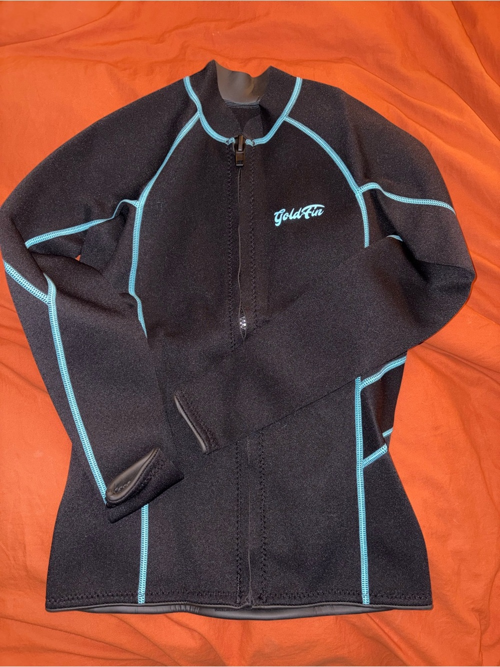 Women's Black Wetsuit Top with Teal Stitching